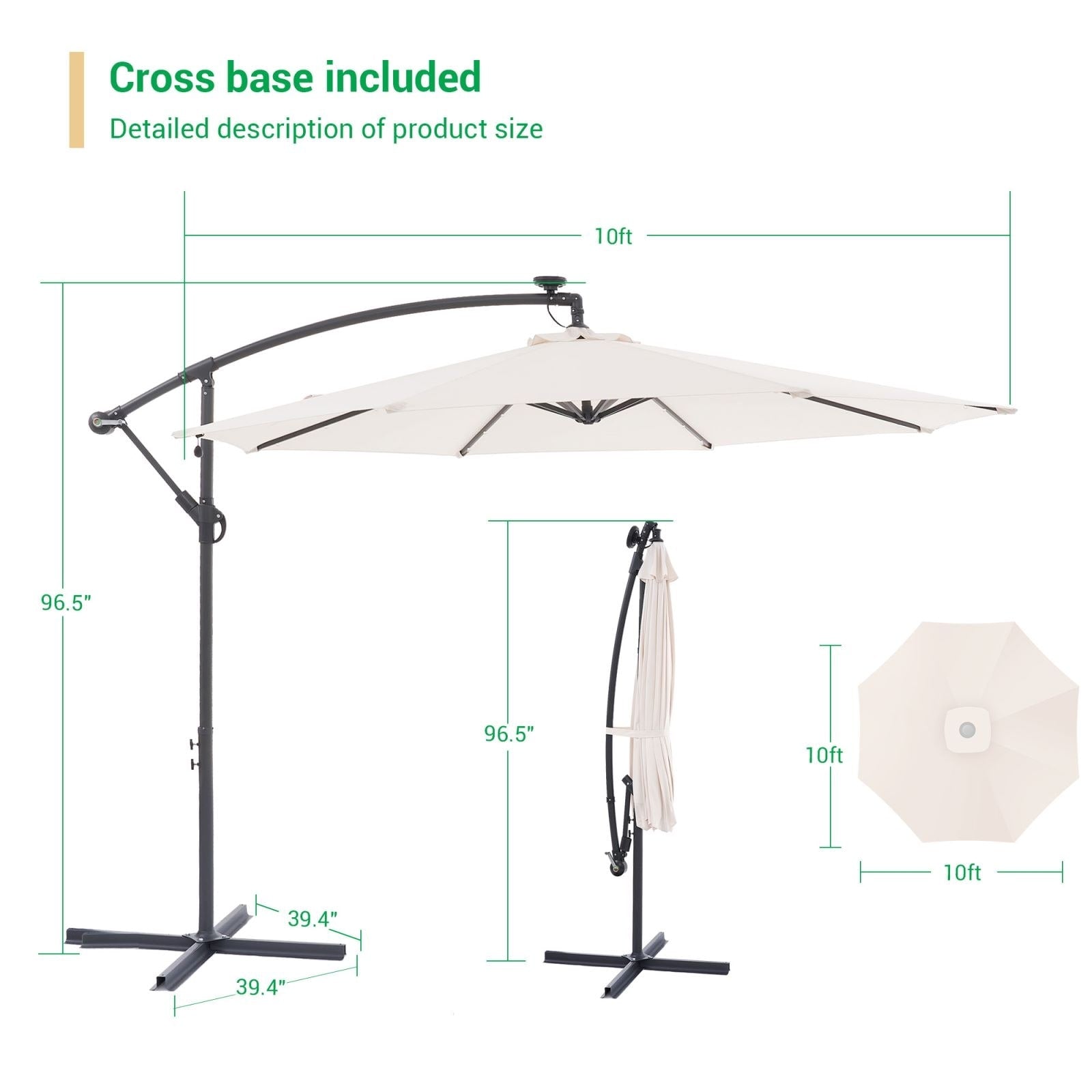 LIVOOSUN ombrellone da giardino a LED da 10 piedi con base a croce