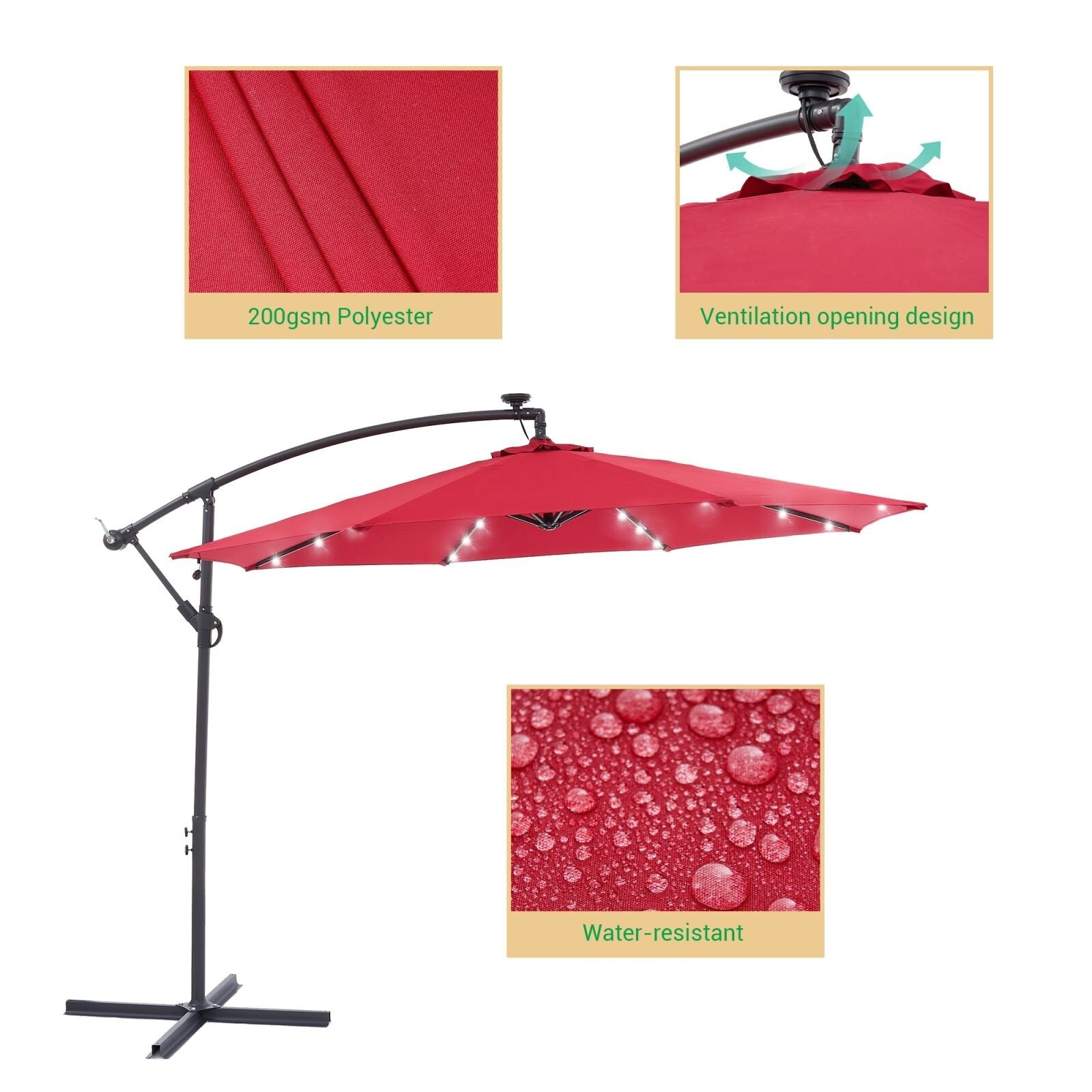 LIVOOSUN ombrellone da giardino a LED da 10 piedi con base a croce