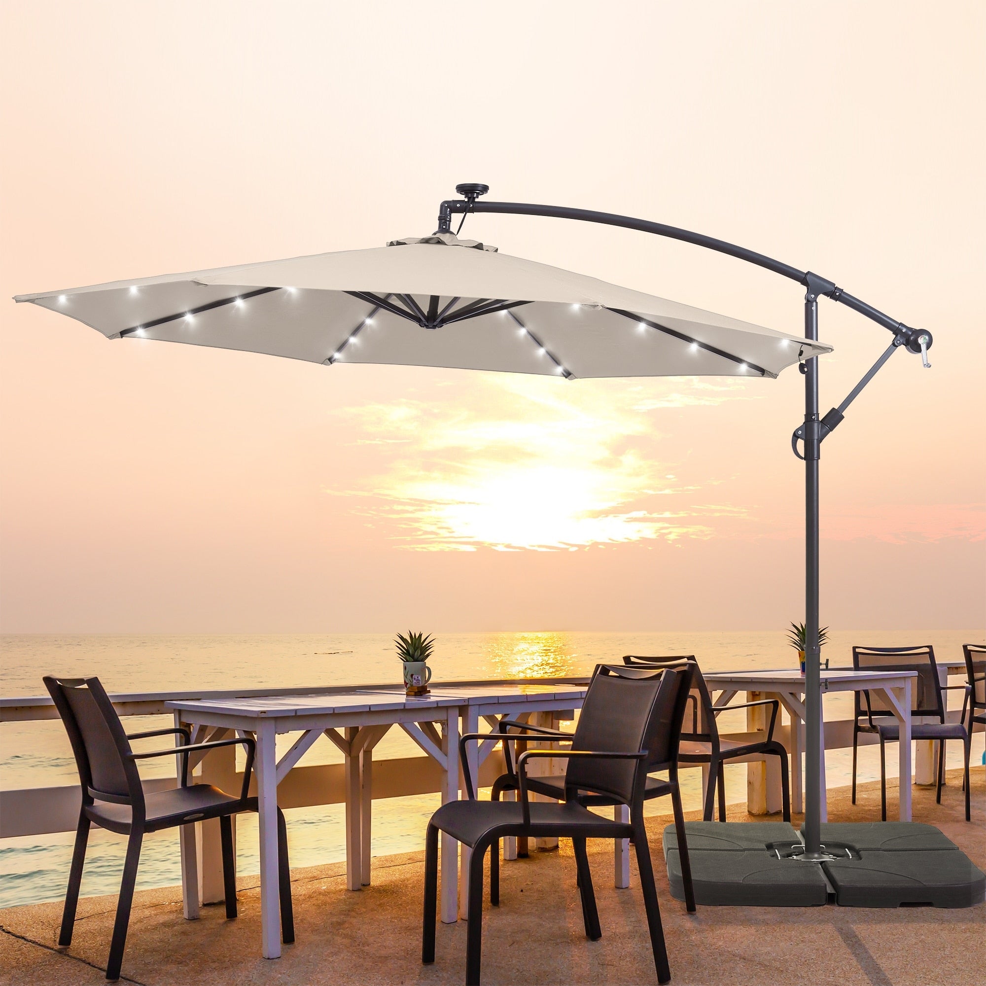 LIVOOSUN ombrellone da giardino a LED da 10 piedi con base a croce