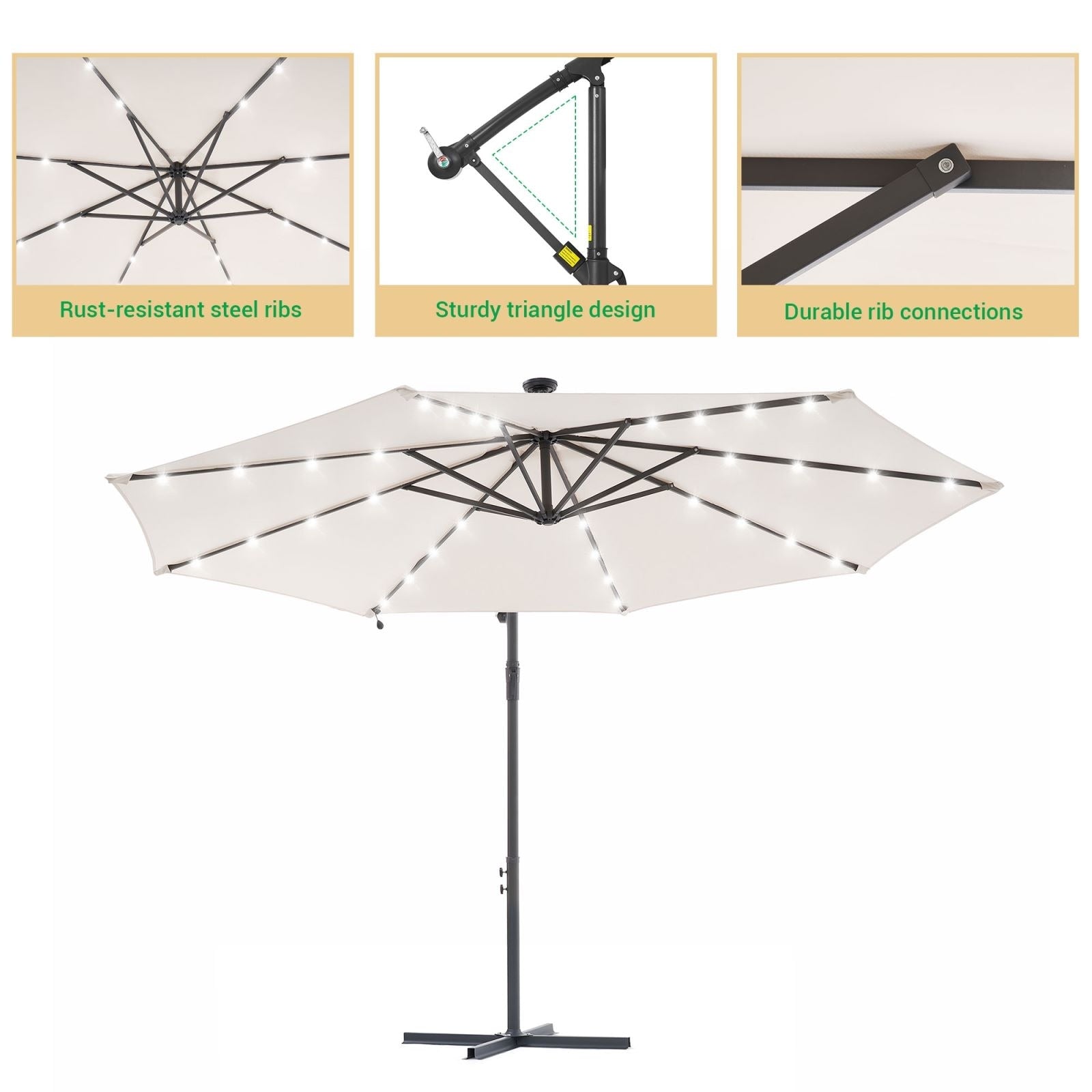 LIVOOSUN ombrellone da giardino a LED da 10 piedi con base a croce
