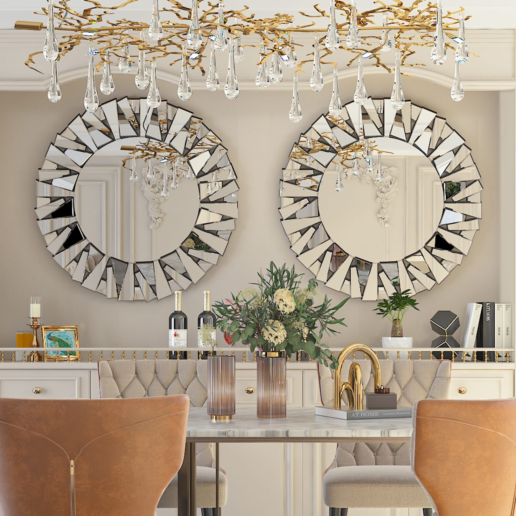 Grandi specchi decorativi rotondi, specchi da parete in vetro artistico, specchi decorativi - 32 pollici di larghezza x 32 pollici di altezza