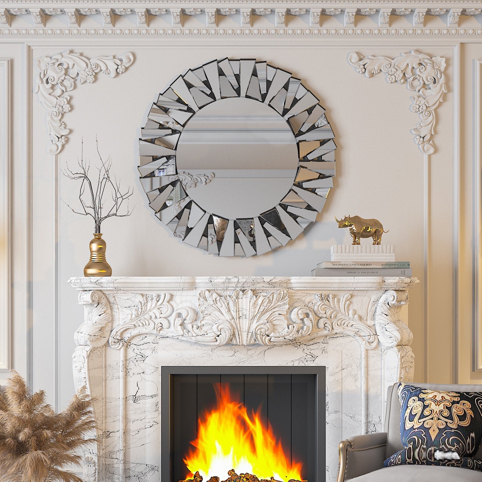 Grandi specchi decorativi rotondi, specchi da parete in vetro artistico, specchi decorativi - 32 pollici di larghezza x 32 pollici di altezza
