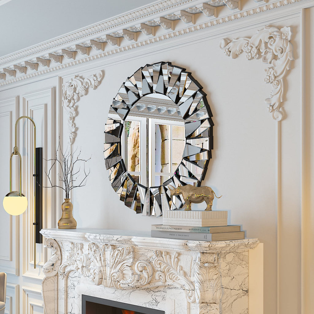Grandi specchi decorativi rotondi, specchi da parete in vetro artistico, specchi decorativi - 32 pollici di larghezza x 32 pollici di altezza