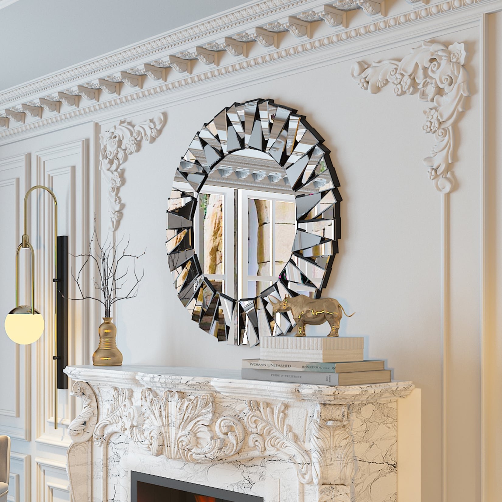 Grandi specchi decorativi rotondi, specchi da parete in vetro artistico, specchi decorativi - 32 pollici di larghezza x 32 pollici di altezza