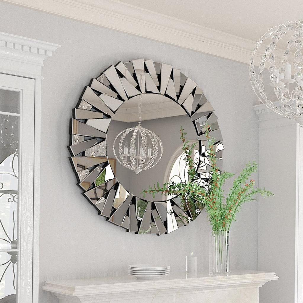 Grandi specchi decorativi rotondi, specchi da parete in vetro artistico, specchi decorativi - 32 pollici di larghezza x 32 pollici di altezza