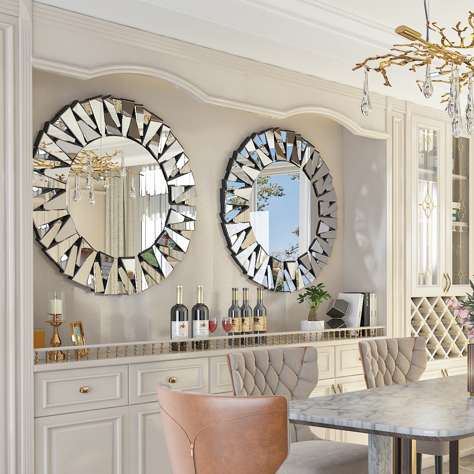Grandi specchi decorativi rotondi, specchi da parete in vetro artistico, specchi decorativi - 32 pollici di larghezza x 32 pollici di altezza