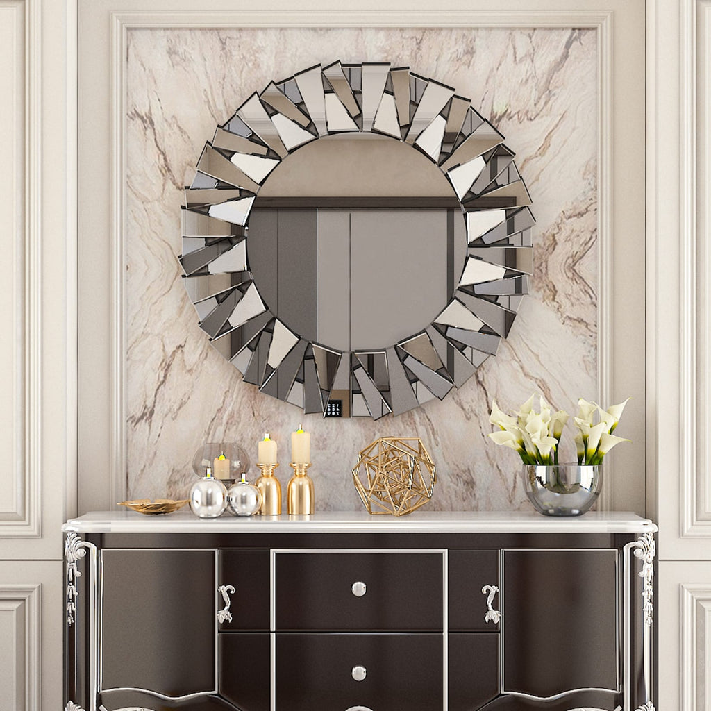 Grandi specchi decorativi rotondi, specchi da parete in vetro artistico, specchi decorativi - 32 pollici di larghezza x 32 pollici di altezza