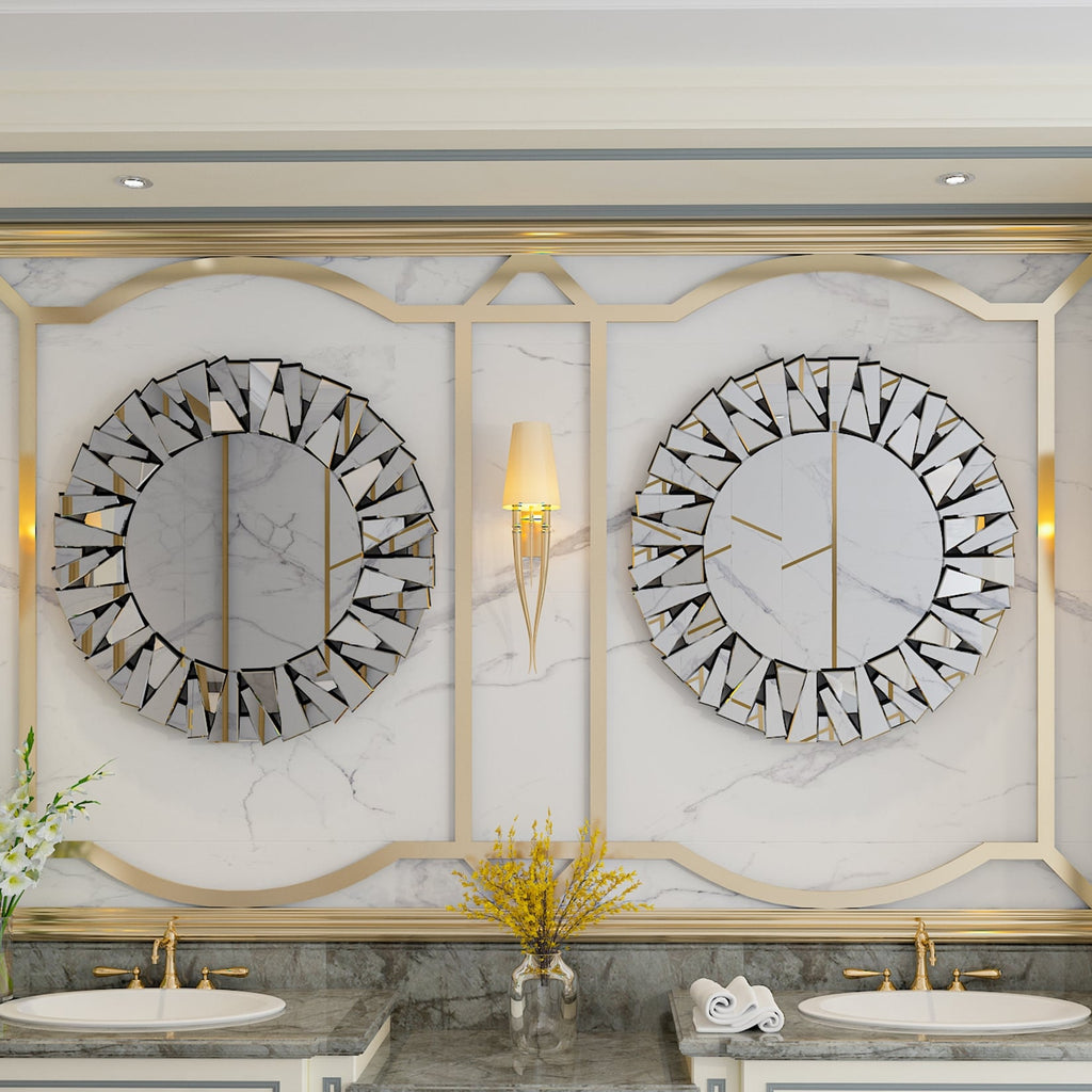 Grandi specchi decorativi rotondi, specchi da parete in vetro artistico, specchi decorativi - 32 pollici di larghezza x 32 pollici di altezza
