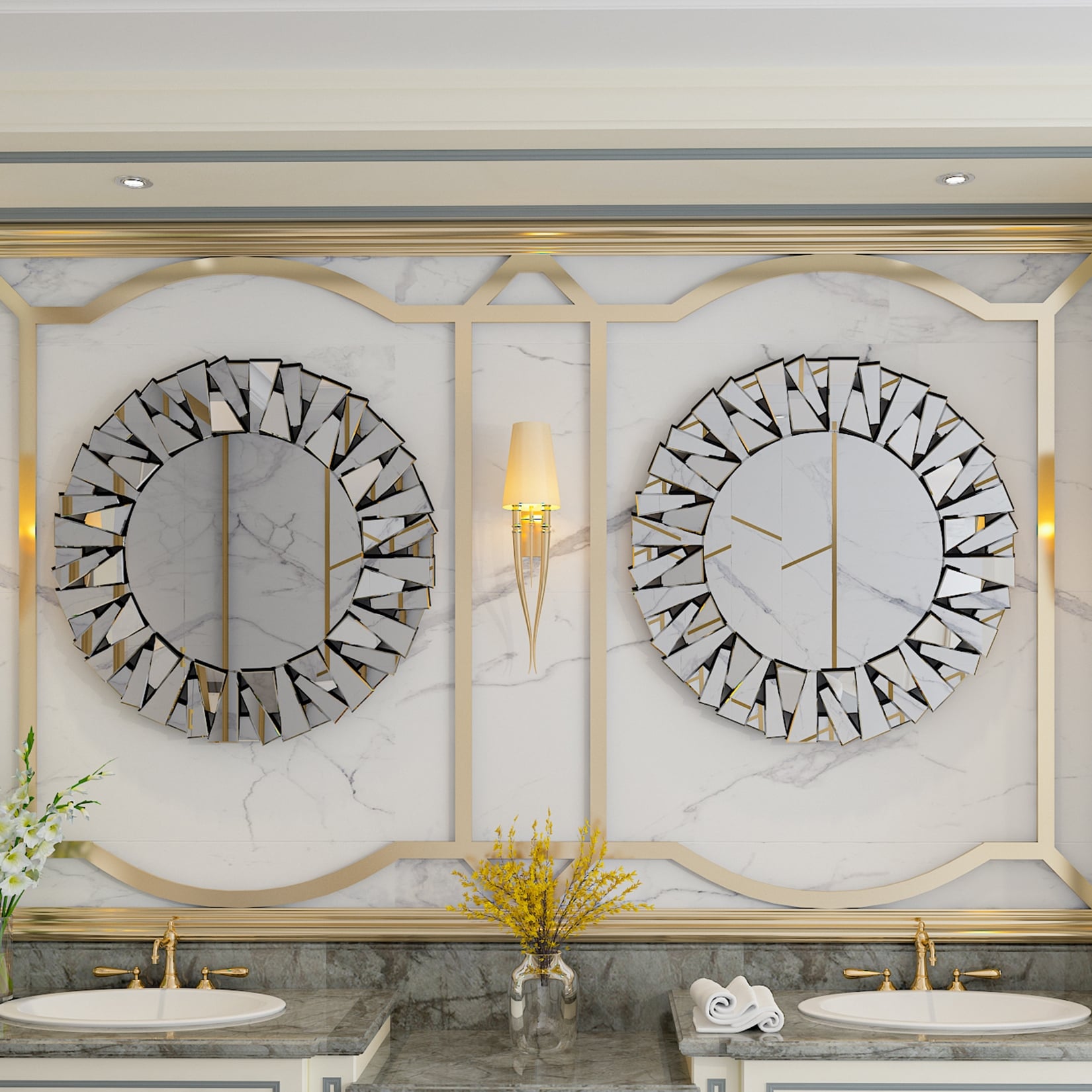 Grandi specchi decorativi rotondi, specchi da parete in vetro artistico, specchi decorativi - 32 pollici di larghezza x 32 pollici di altezza