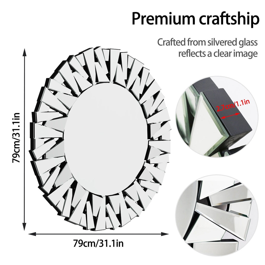 Grandi specchi decorativi rotondi, specchi da parete in vetro artistico, specchi decorativi - 32 pollici di larghezza x 32 pollici di altezza