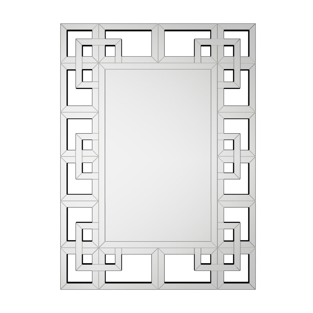 Grande specchio da parete con cornice geometrica e accenti argentati