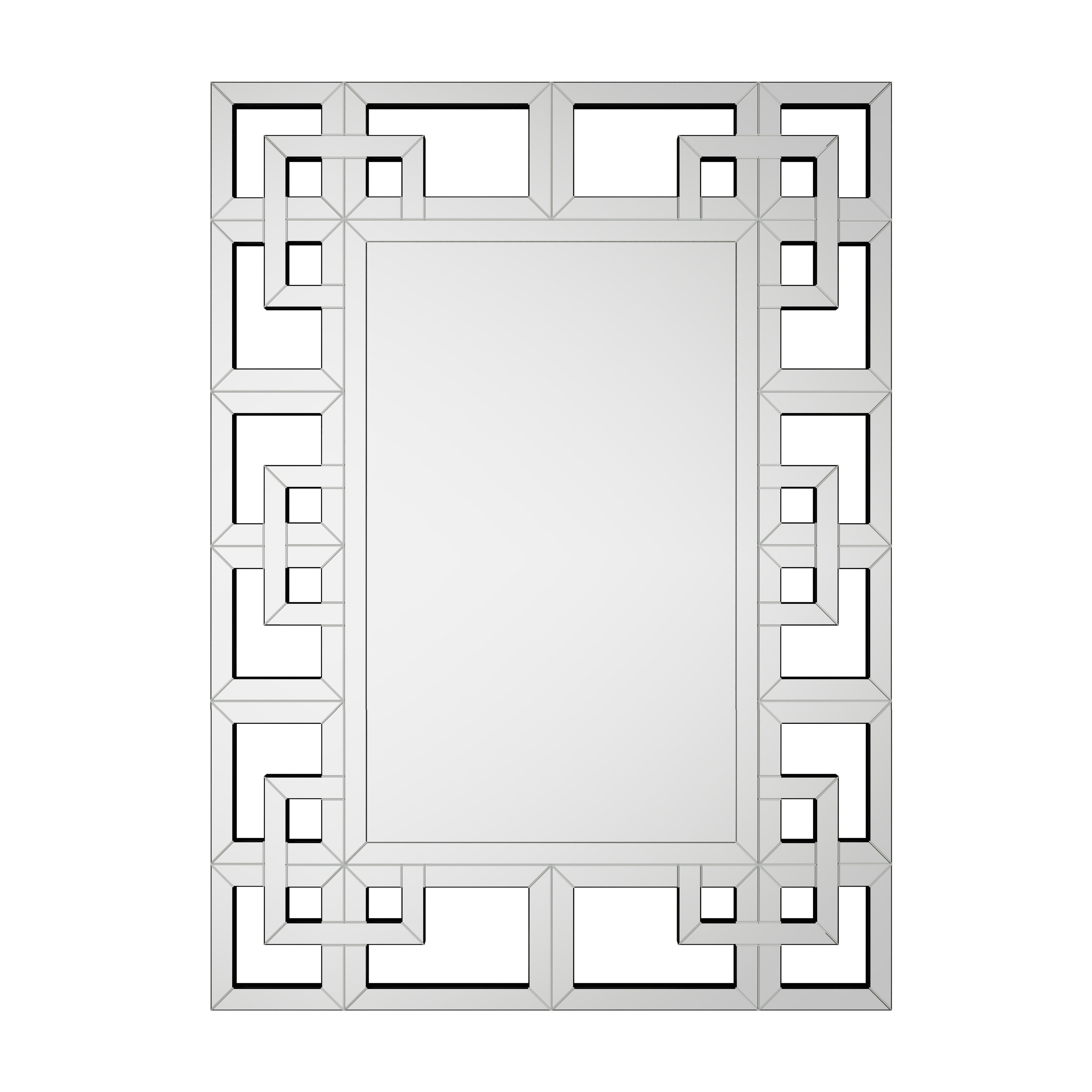 Grande specchio da parete con cornice geometrica e accenti argentati