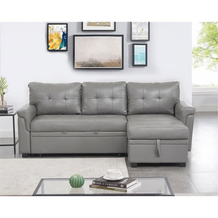 Divano componibile reversibile con letto estraibile, chaise longue con contenitore nascosto e gambe resistenti