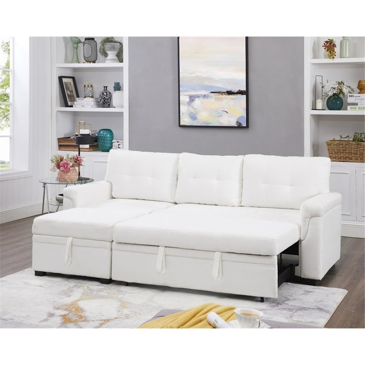 Divano componibile reversibile con letto estraibile, chaise longue con contenitore nascosto e gambe resistenti
