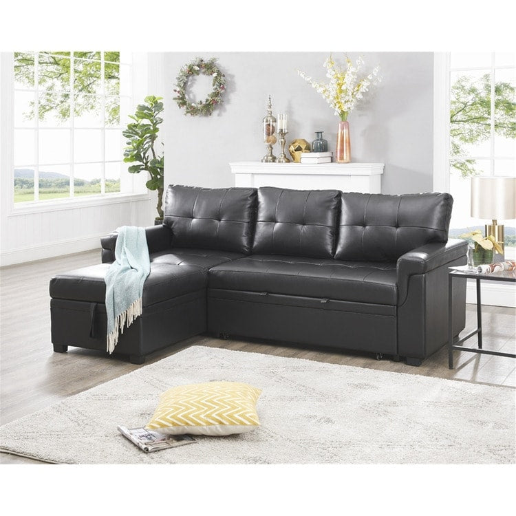 Divano componibile reversibile con letto estraibile, chaise longue con contenitore nascosto e gambe resistenti