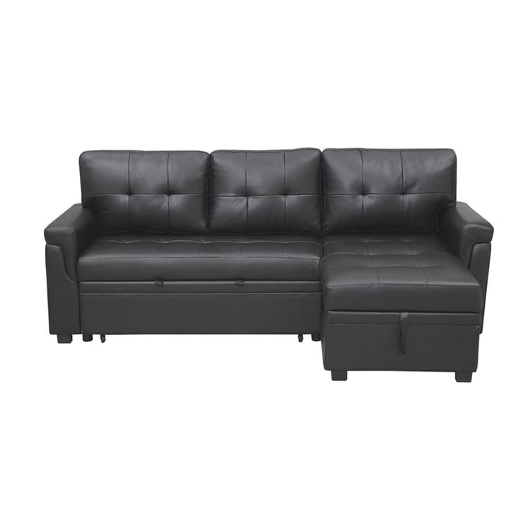 Divano componibile reversibile con letto estraibile, chaise longue con contenitore nascosto e gambe resistenti