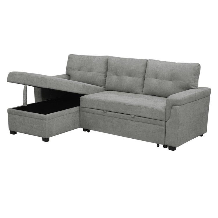 Divano componibile reversibile con letto estraibile, chaise longue con contenitore nascosto e gambe resistenti