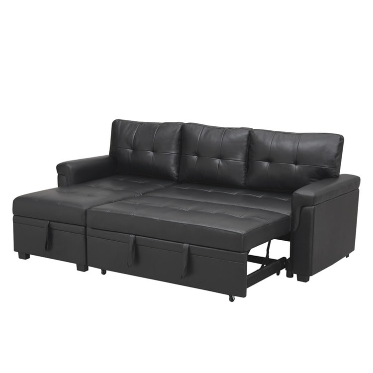Divano componibile reversibile con letto estraibile, chaise longue con contenitore nascosto e gambe resistenti