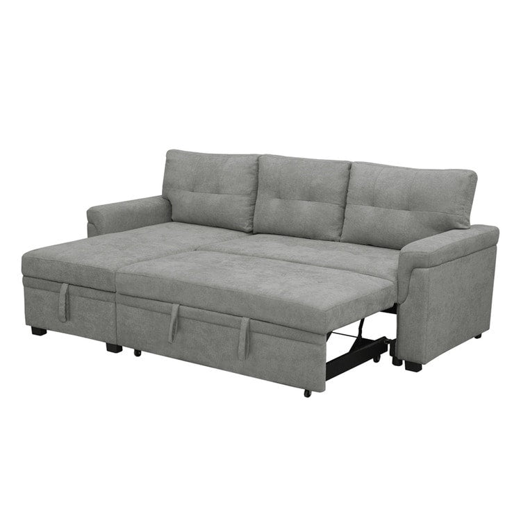 Divano componibile reversibile con letto estraibile, chaise longue con contenitore nascosto e gambe resistenti