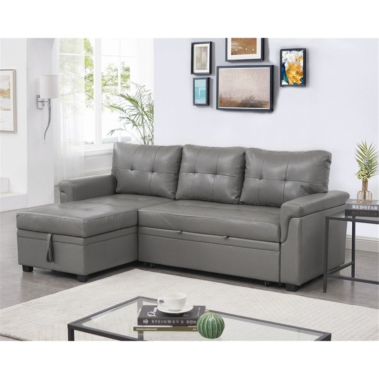 Divano componibile reversibile con letto estraibile, chaise longue con contenitore nascosto e gambe resistenti