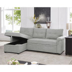 Divano componibile reversibile con letto estraibile, chaise longue con contenitore nascosto e gambe resistenti
