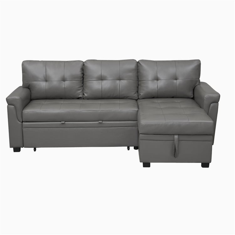 Divano componibile reversibile con letto estraibile, chaise longue con contenitore nascosto e gambe resistenti