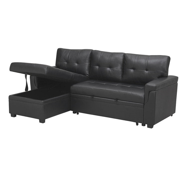 Divano componibile reversibile con letto estraibile, chaise longue con contenitore nascosto e gambe resistenti