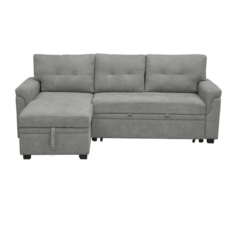 Divano componibile reversibile con letto estraibile, chaise longue con contenitore nascosto e gambe resistenti