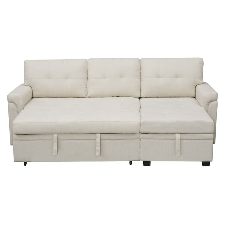 Divano componibile reversibile con letto estraibile, chaise longue con contenitore nascosto e gambe resistenti