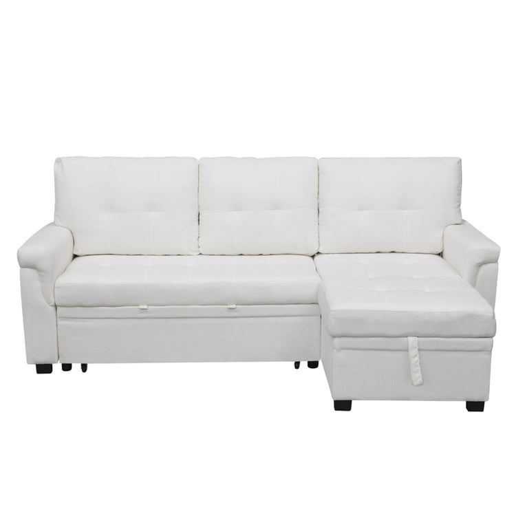 Divano componibile reversibile con letto estraibile, chaise longue con contenitore nascosto e gambe resistenti