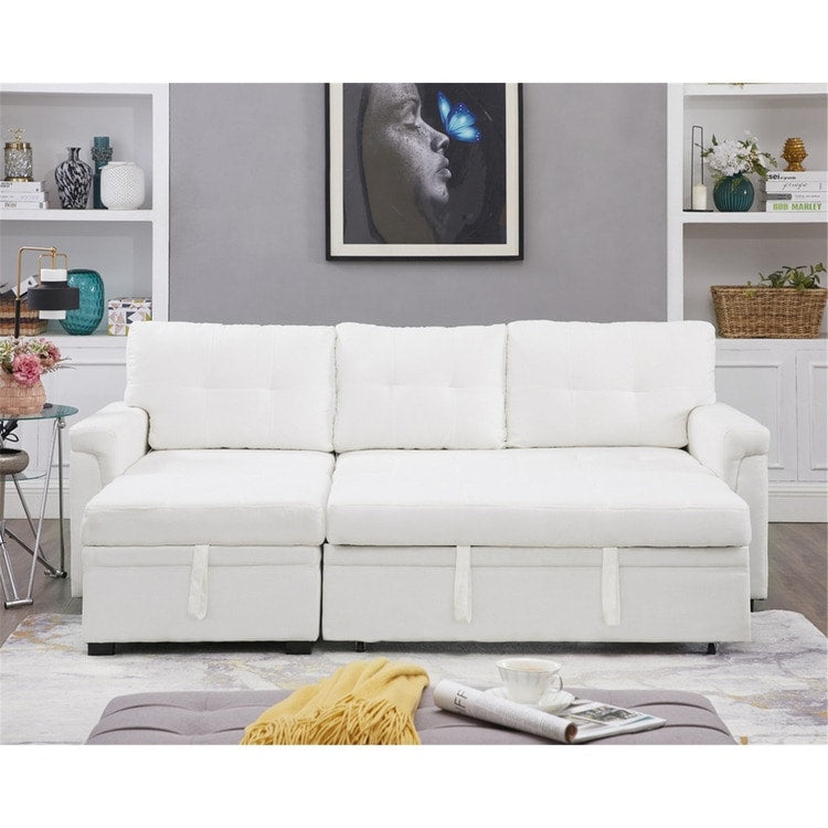 Divano componibile reversibile con letto estraibile, chaise longue con contenitore nascosto e gambe resistenti