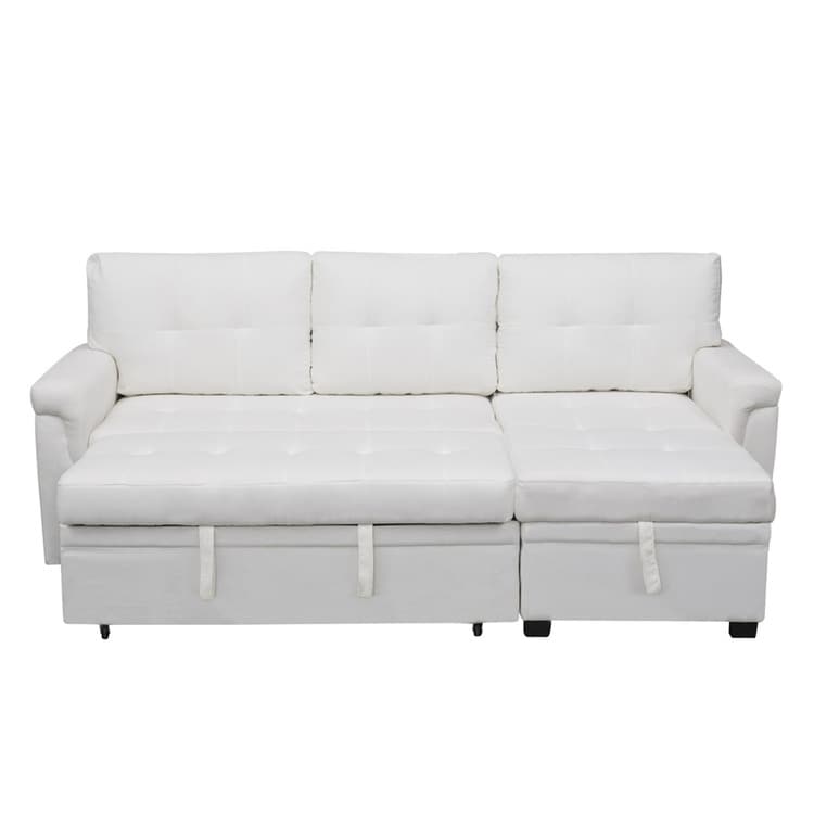 Divano componibile reversibile con letto estraibile, chaise longue con contenitore nascosto e gambe resistenti