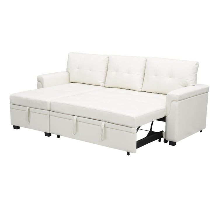 Divano componibile reversibile con letto estraibile, chaise longue con contenitore nascosto e gambe resistenti