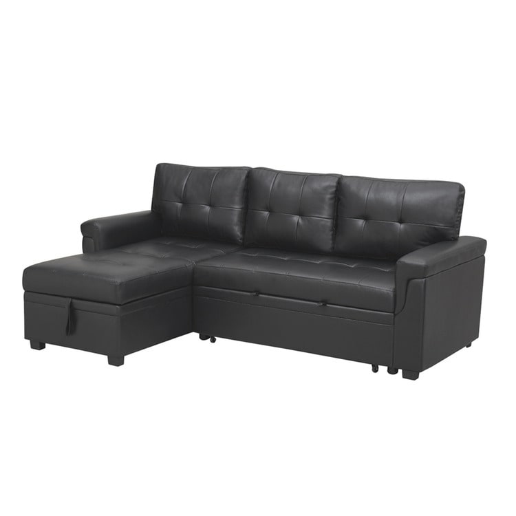 Divano componibile reversibile con letto estraibile, chaise longue con contenitore nascosto e gambe resistenti