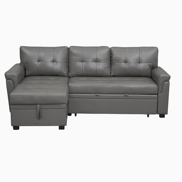 Divano componibile reversibile con letto estraibile, chaise longue con contenitore nascosto e gambe resistenti