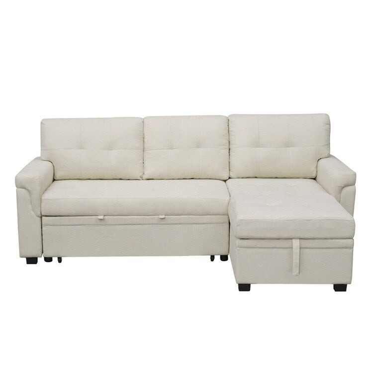 Divano componibile reversibile con letto estraibile, chaise longue con contenitore nascosto e gambe resistenti