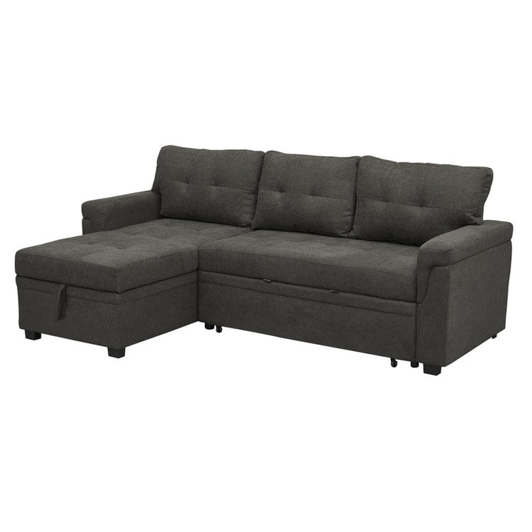 Divano componibile reversibile con letto estraibile, chaise longue con contenitore nascosto e gambe resistenti