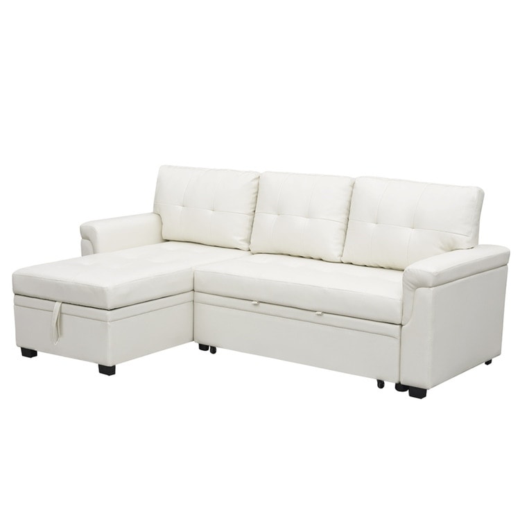 Divano componibile reversibile con letto estraibile, chaise longue con contenitore nascosto e gambe resistenti