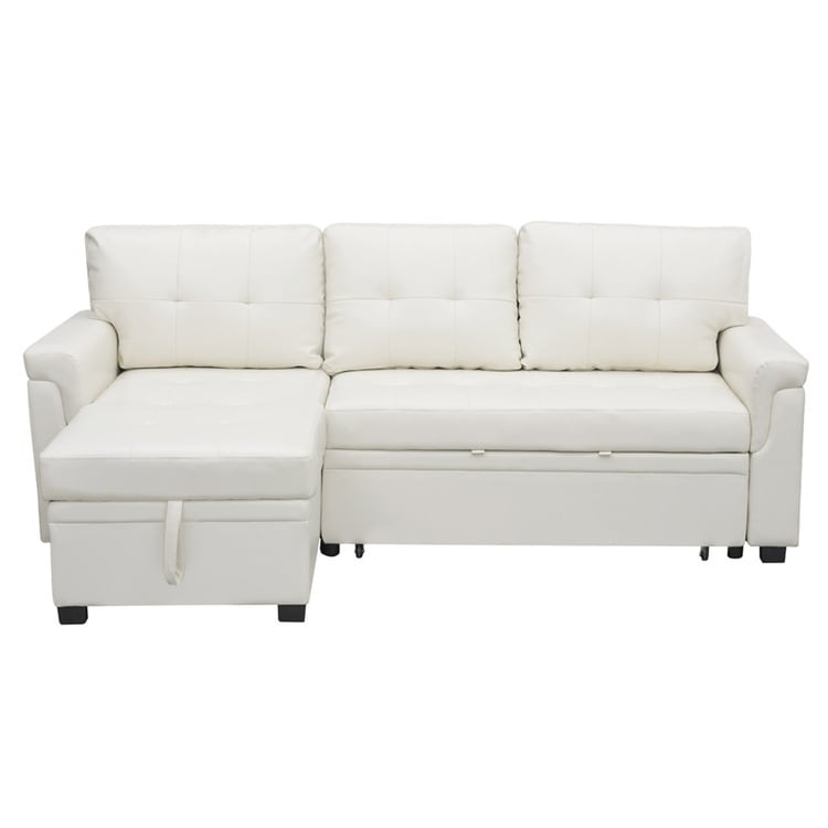 Divano componibile reversibile con letto estraibile, chaise longue con contenitore nascosto e gambe resistenti