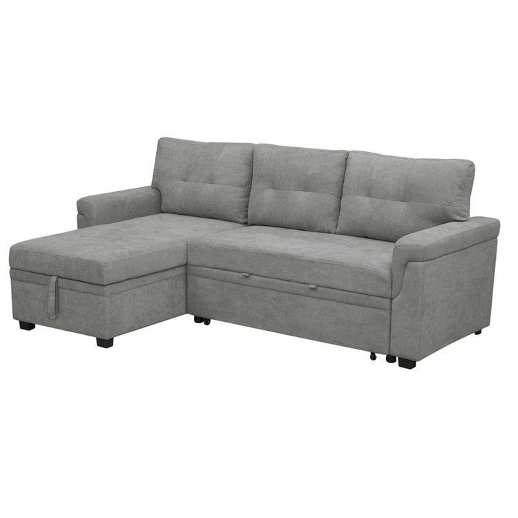 Divano componibile reversibile con letto estraibile, chaise longue con contenitore nascosto e gambe resistenti