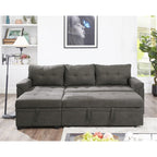 Divano componibile reversibile con letto estraibile, chaise longue con contenitore nascosto e gambe resistenti