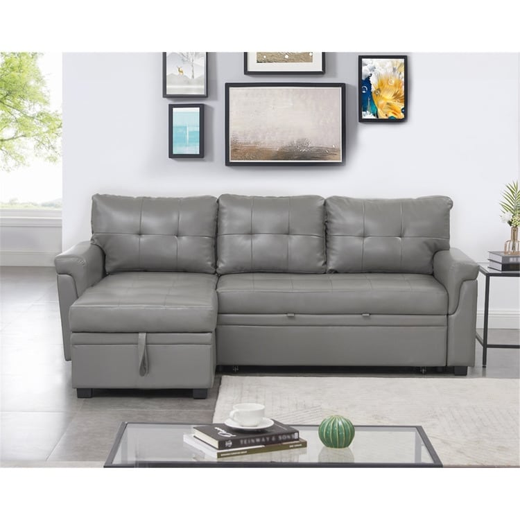 Divano componibile reversibile con letto estraibile, chaise longue con contenitore nascosto e gambe resistenti