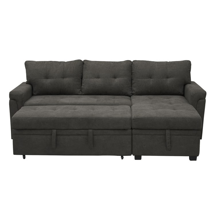 Divano componibile reversibile con letto estraibile, chaise longue con contenitore nascosto e gambe resistenti