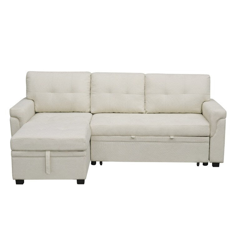Divano componibile reversibile con letto estraibile, chaise longue con contenitore nascosto e gambe resistenti