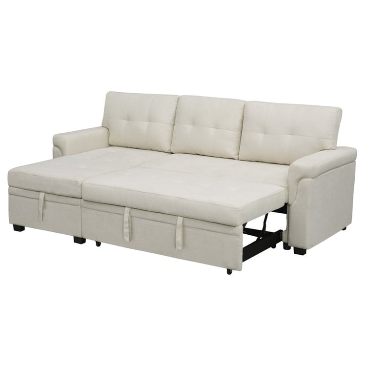 Divano componibile reversibile con letto estraibile, chaise longue con contenitore nascosto e gambe resistenti