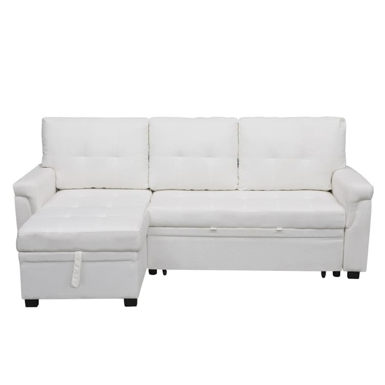 Divano componibile reversibile con letto estraibile, chaise longue con contenitore nascosto e gambe resistenti