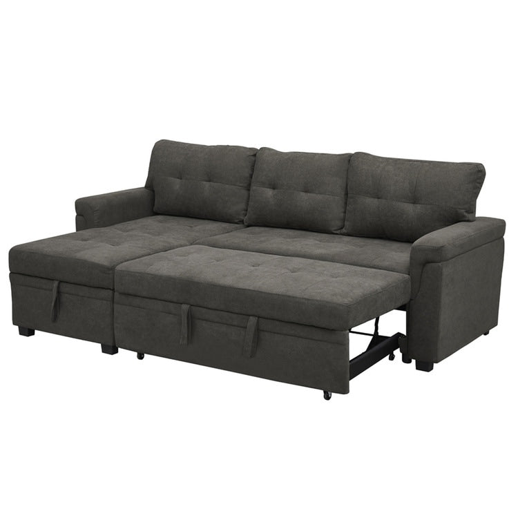 Divano componibile reversibile con letto estraibile, chaise longue con contenitore nascosto e gambe resistenti