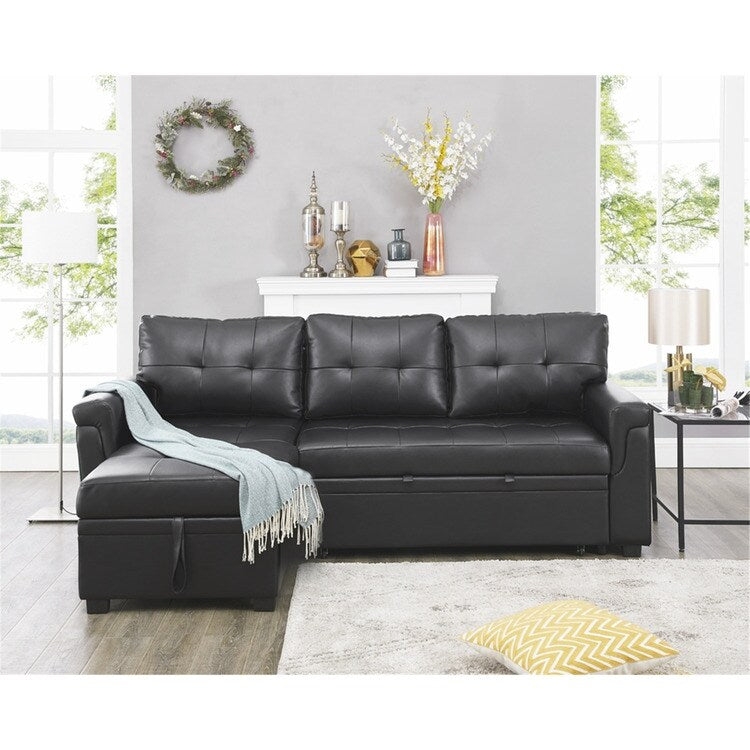 Divano componibile reversibile con letto estraibile, chaise longue con contenitore nascosto e gambe resistenti