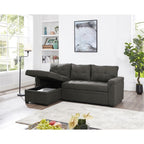 Divano componibile reversibile con letto estraibile, chaise longue con contenitore nascosto e gambe resistenti
