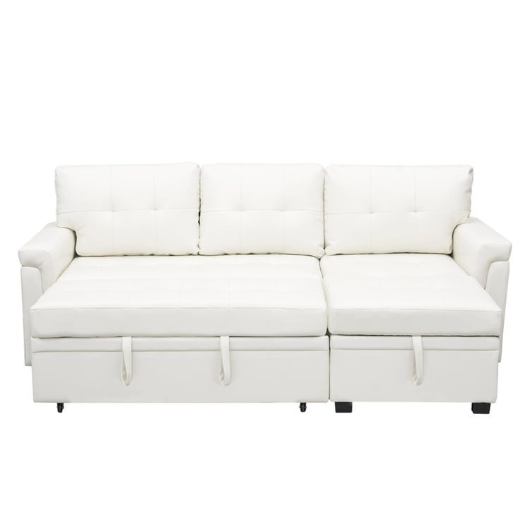 Divano componibile reversibile con letto estraibile, chaise longue con contenitore nascosto e gambe resistenti